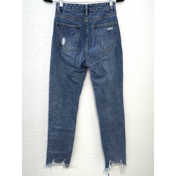 SHEIN Womens XS High-Rise Ankle Distressed Medium Wash Denim Mom JEANS EUC - Picture 2 of 4